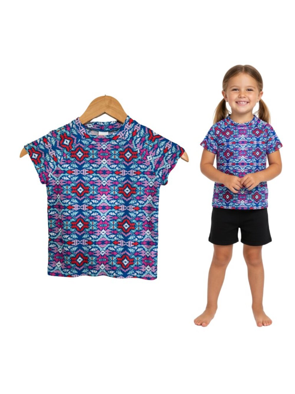 Gymboree Rash Guard Shirt Girls Small 5-6 Swim Aztec Ikat Print Pink Purple Blue